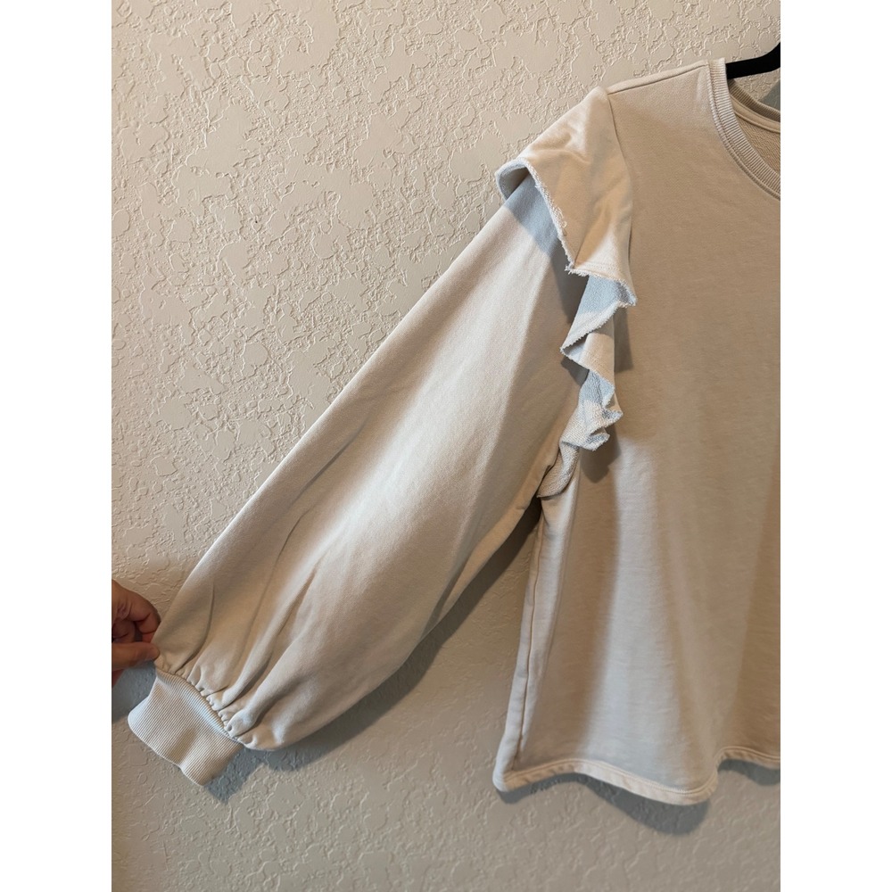 Universal Thread Ruffle Shoulder Balloon Sleeve Sweatshirt Beige Large - Picture 3 of 5